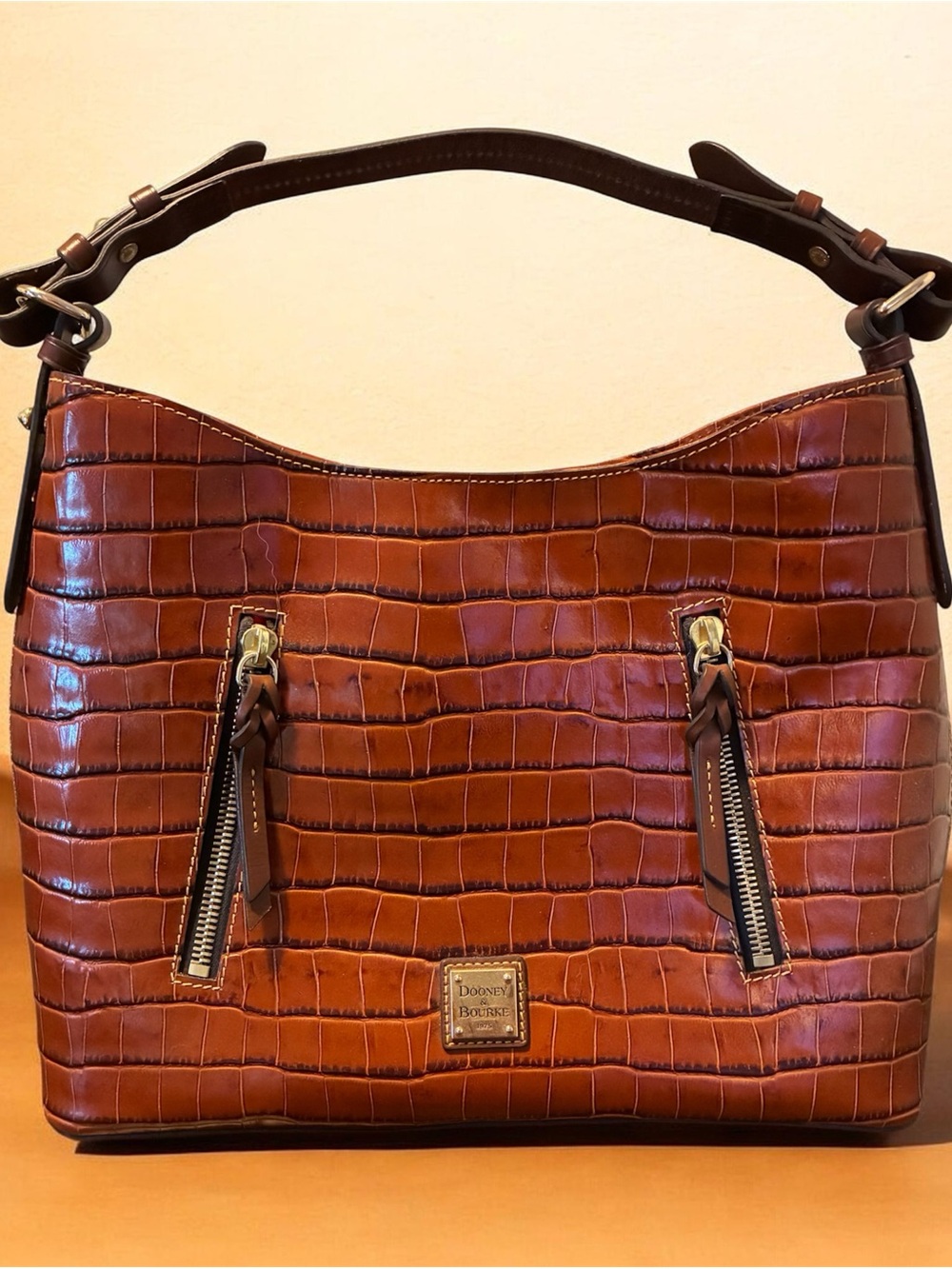Dooney & Bourke Croc-Embossed Leather Cooper Hobo Bag - Excellent Condition